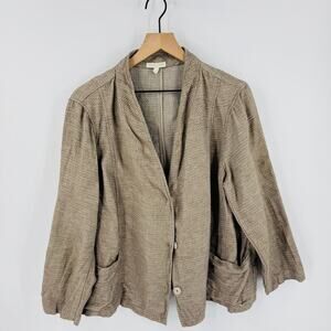 Eileen Fisher Woman 3X Organic Cotton Linen Textured Open Jacket Blazer Neutral‎